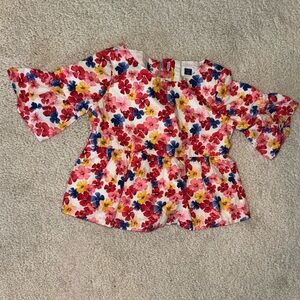 Janie and Jack Floral Peplum Blouse with Flared Sleeves